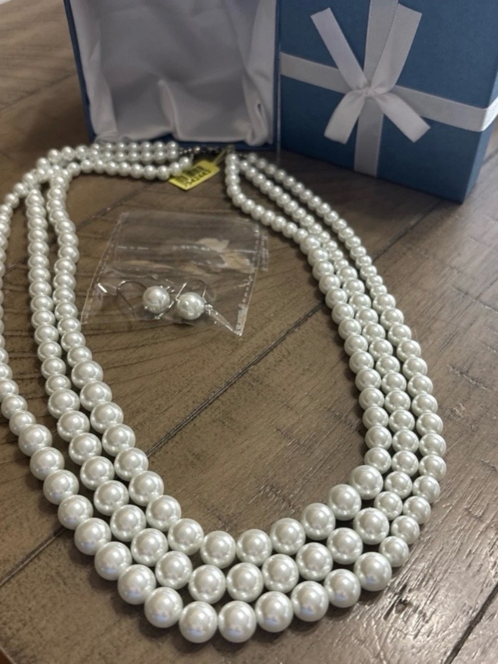 Classic White Pearl Multi-Strand Necklace with Matching Earrings - Women Jewelry